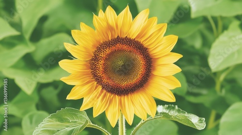 Beautiful Bright Sunflower Blooming Against Lush Green Background