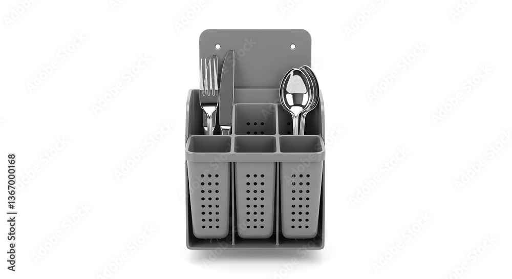 Organized Gray Cutlery Holder with Fork Knife and Spoons for Kitchen Use Organized Gray Cutlery Holder with Fork Knife and Spoons for Kitchen Use