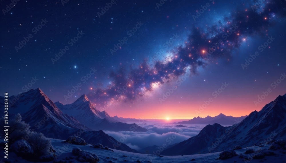 Celestial landscape with stars twinkling in the darkness of space , dark blue background, universe, astronomy Celestial landscape with stars twinkling in the darkness of space , dark blue background, universe, astronomy