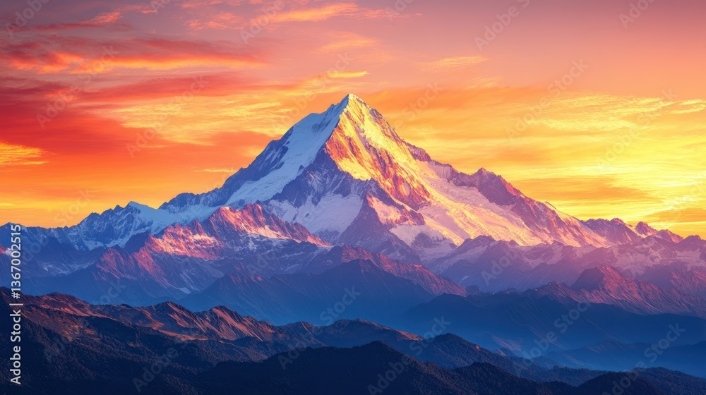 Fototapeta premium Majestic Mountain Peak at Sunset: A Breathtaking Panorama