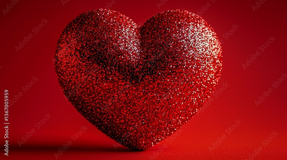 Obraz premium Sparkling Red Glitter Heart Valentine's Day Background - Romantic Flat Lay with Ample Copy Space