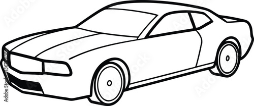 High speed car outline coloring book page, car line art vector icon