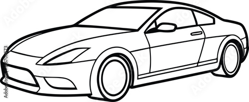 High speed car outline coloring book page, car line art vector icon