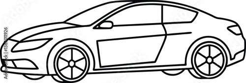 High speed car outline coloring book page, car line art vector icon