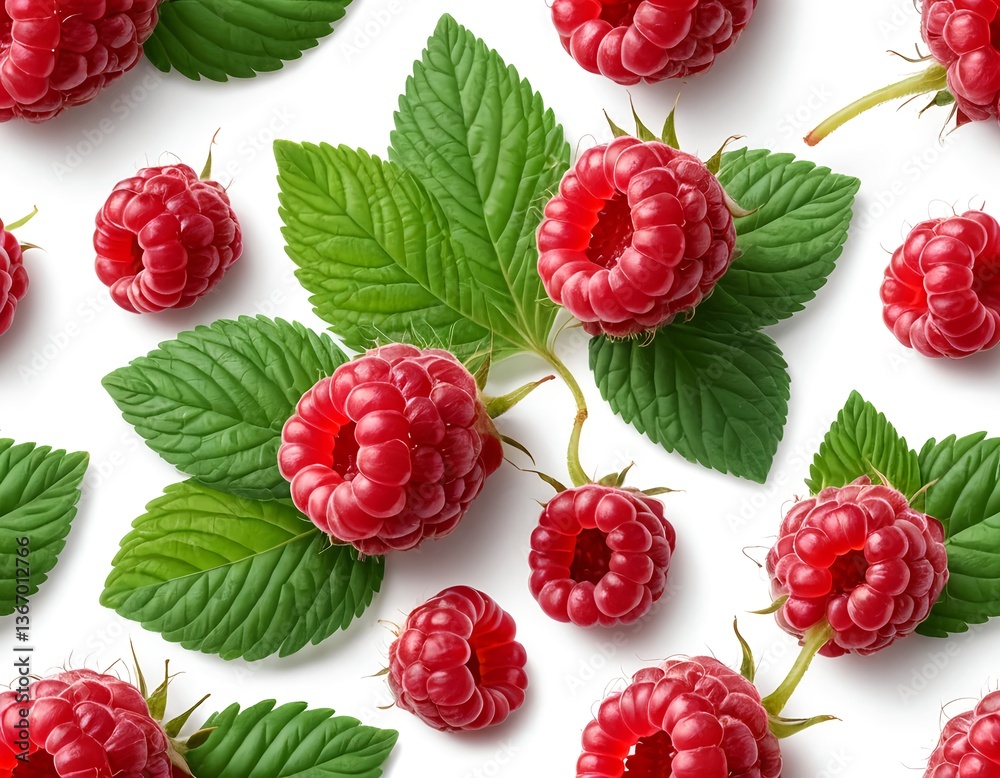 Fresh Raspberries with Green Leaves Fresh Raspberries with Green Leaves