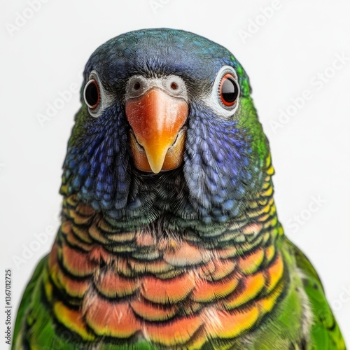 colorful parrot against plain white backdrop

