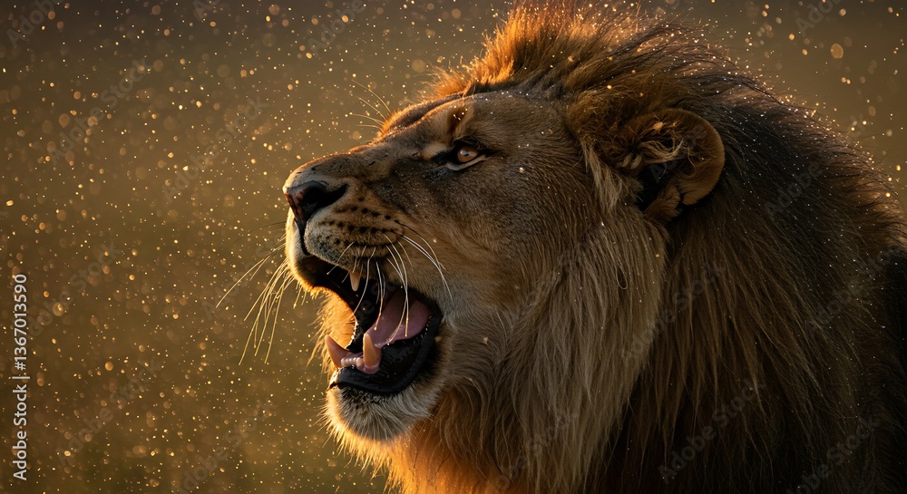 Naklejka premium Majestic Lion Roaring in Golden Light