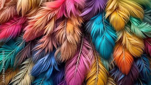 Abstract Colorful Feathers Close-Up Design with Dynamic Texture and Vibrant Colors