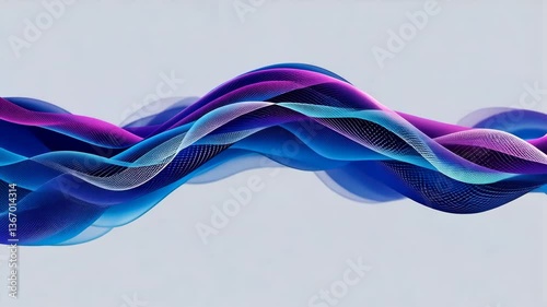 Abstract Flowing Wave Design with Blue Purple and Teal Lines on Light Gray Background