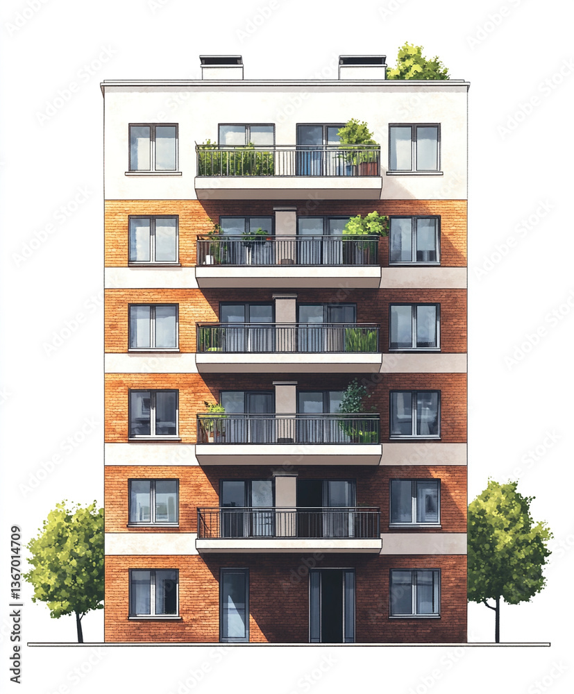 modern multi story apartment building with balconies and greenery modern multi story apartment building with balconies and greenery