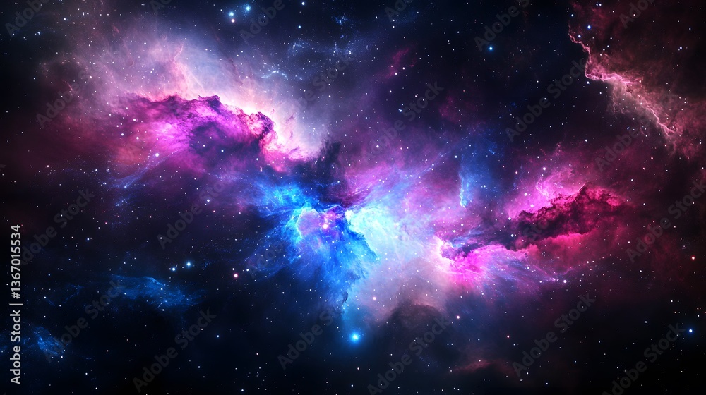 Naklejka premium Cosmic nebula explosion deep space digital art vibrant colors wide angle galactic beauty