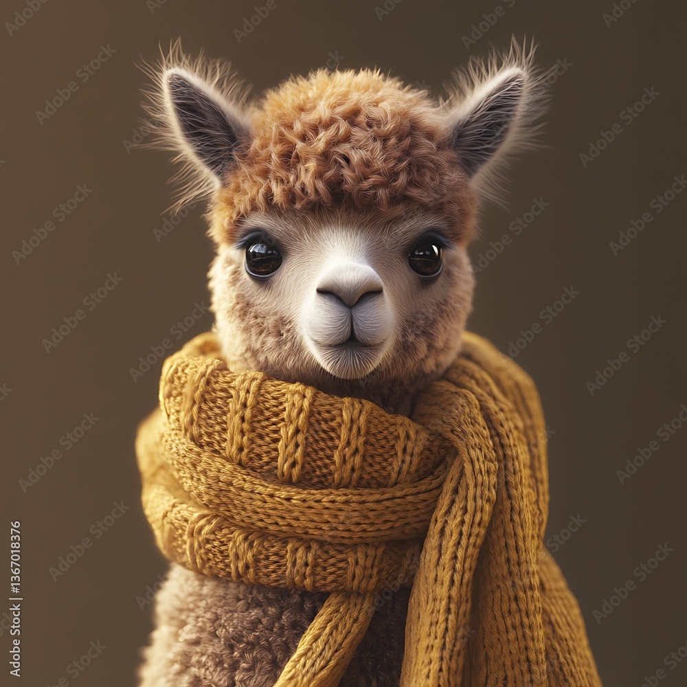 Adorable Alpaca in a Cozy Autumn Scarf