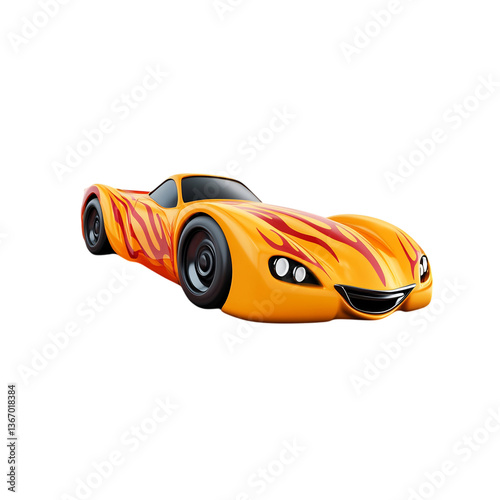 Yellow Cartoon Race Car with Flames Isolated on Transparent Background