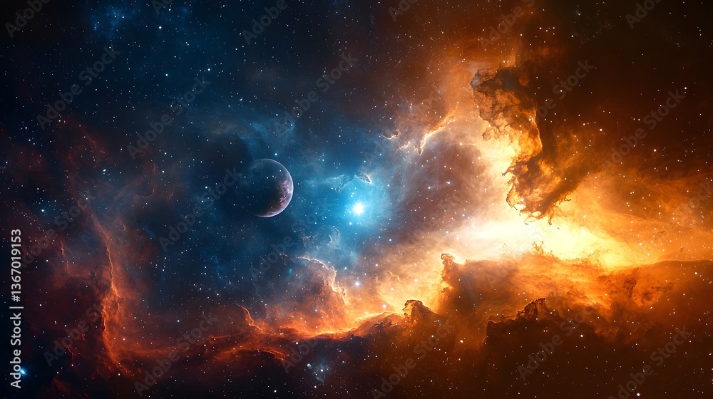 Fototapeta premium Mystical nebula exploration aerial view of cosmic landscapes