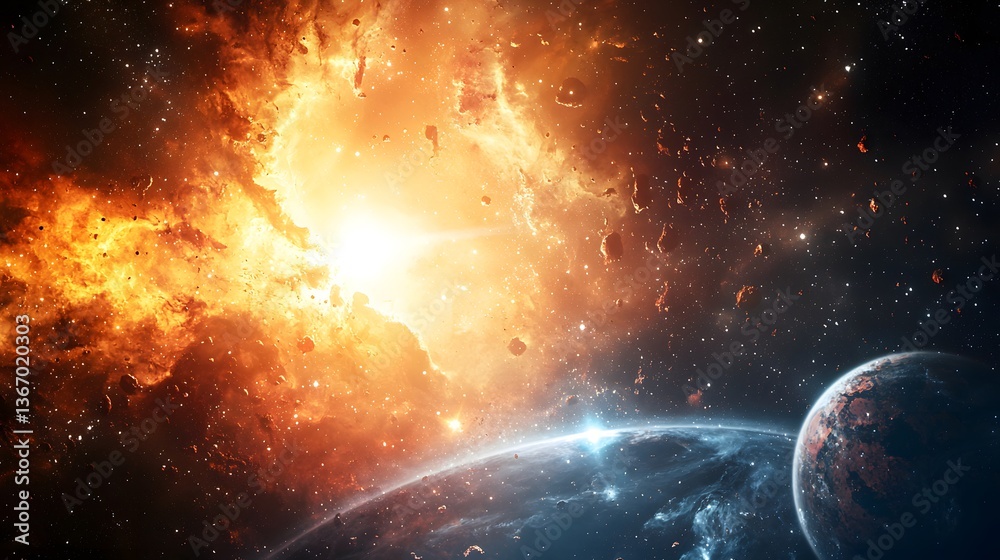 Obraz premium Interstellar landscape digital art of cosmic explosions