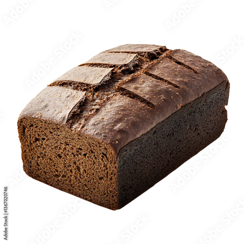 A Loaf of Pumpernickel Bread with Dark Rich Crust Isolated on Transparent Background