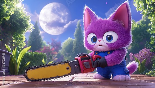 Cartoon Cat with Chainsaw (1)