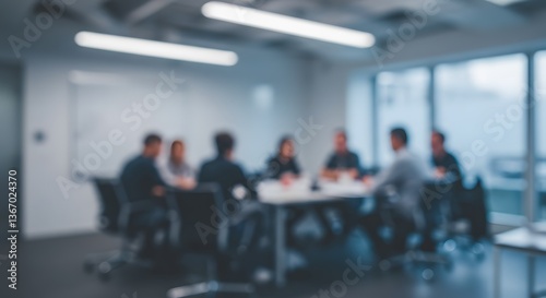 Wallpaper Mural Blurred business meeting in a modern conference room, ideal for corporate content or teamwork visuals. Torontodigital.ca