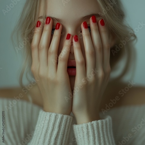vintage-style shy girl with one eye visible

