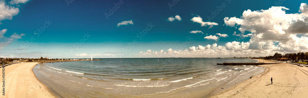 St Kilda Beach, Australia, seen from above with clear blue waters