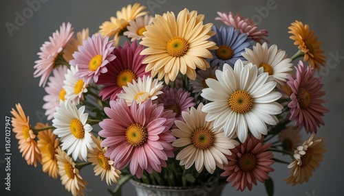 Colorful Daisy Bouquet, Floral Still Life - Pastel color palettes