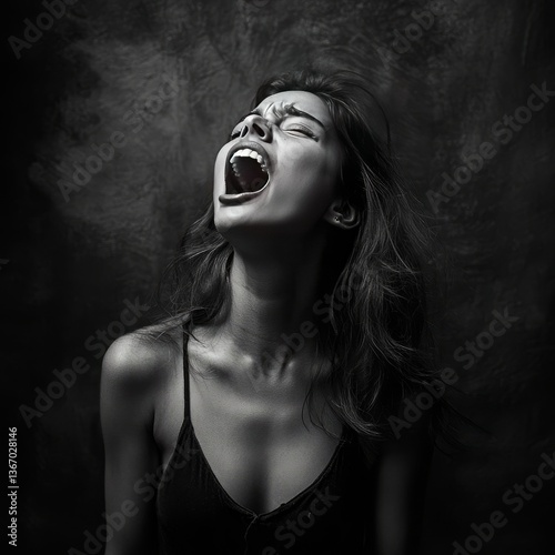 young woman shouting with emotion


