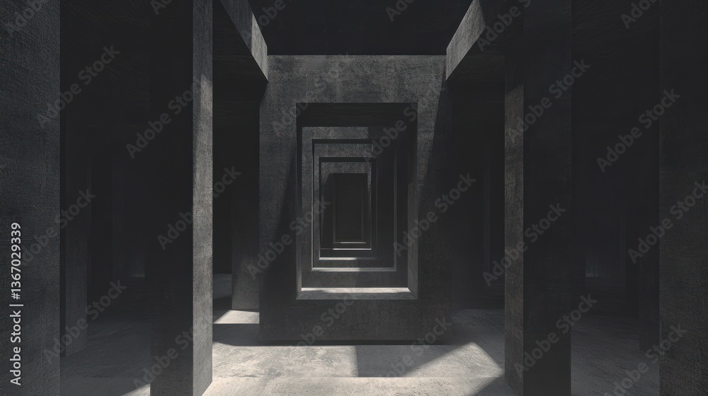 Fototapeta premium Dark Concrete Corridor Perspective