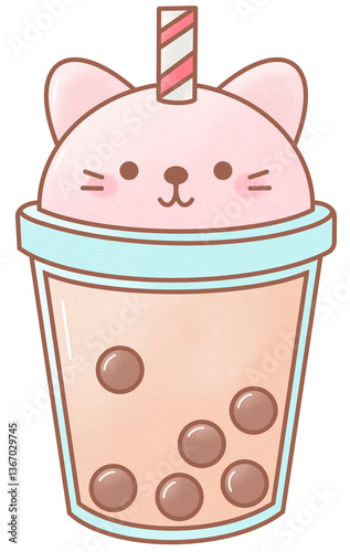 Cute Little Cat Boba Pearl Bubble Milk Tea