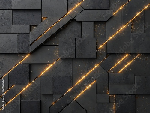 Abstract Gold Lines Dark Tiles.