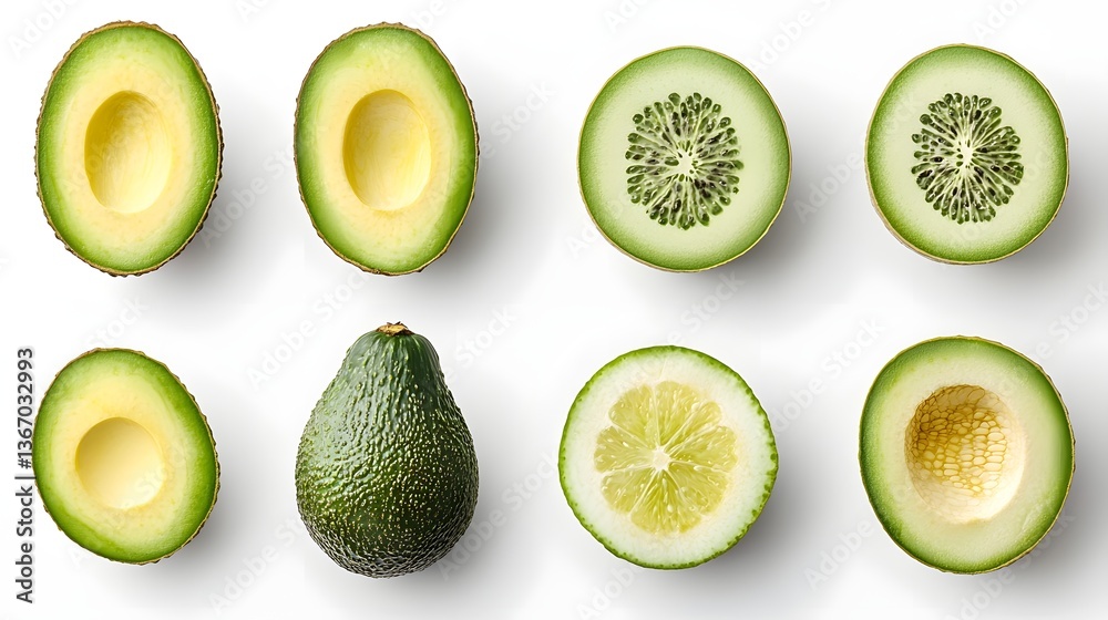 Fototapeta premium Fresh Organic Produce on a Clean White Background with Top Down View