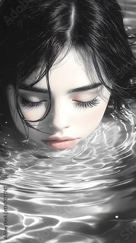 Woman submerged, water ripples