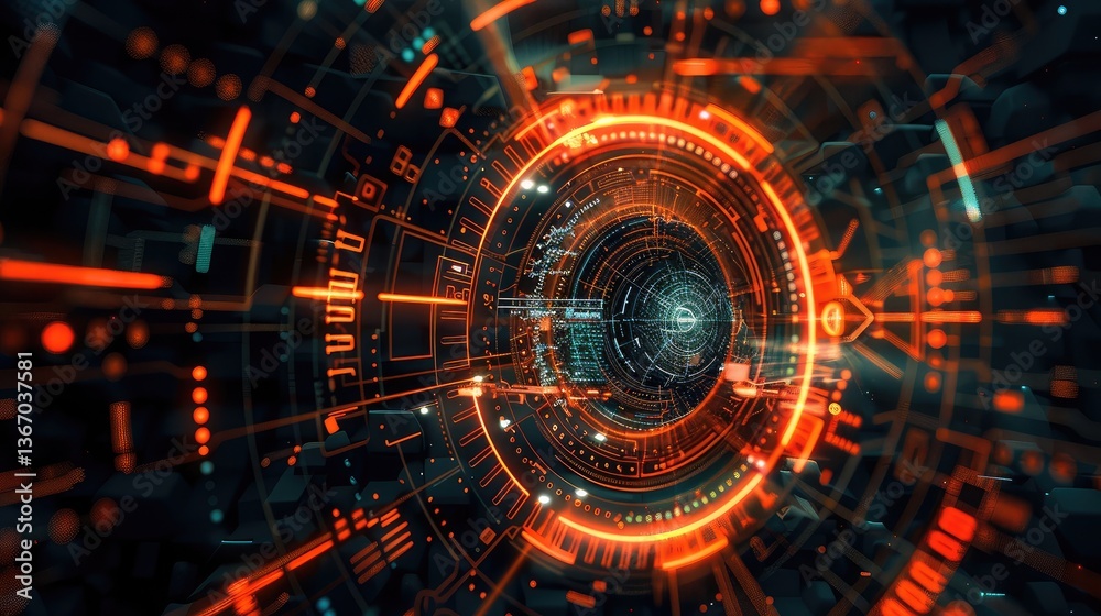 Fototapeta premium Futuristic Digital Interface with Glowing Orange Elements