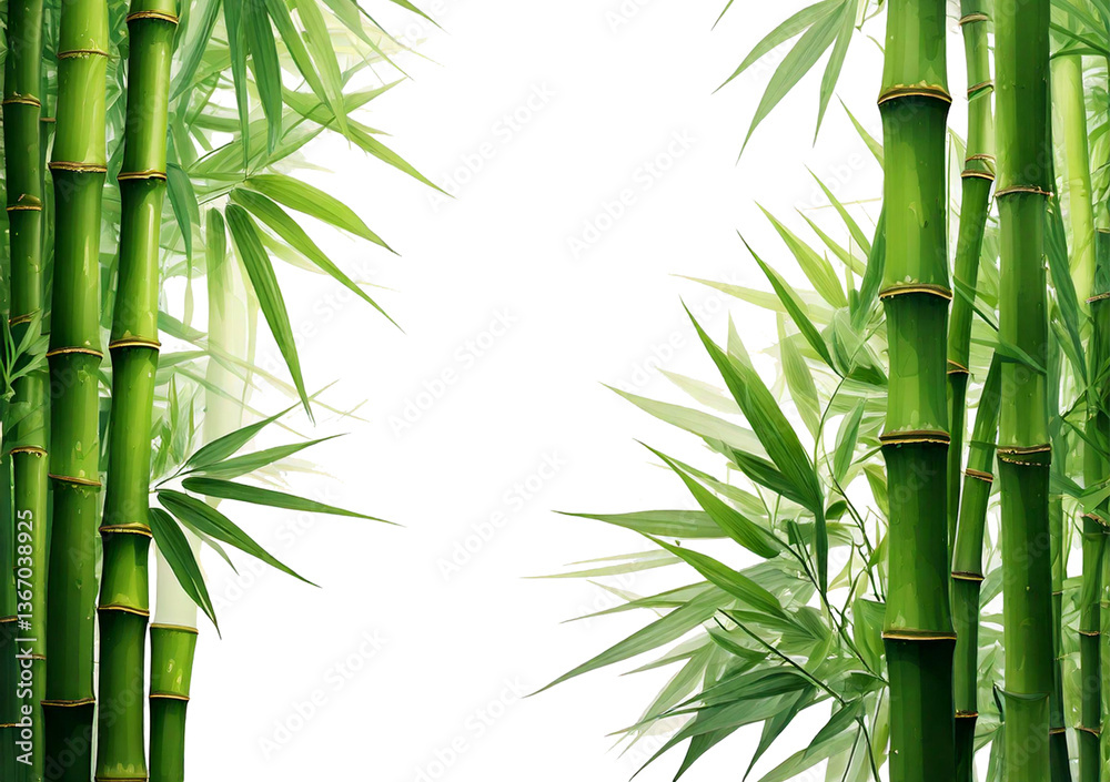 Naklejka premium Green bamboo stalks and leaves isolated on a transparent or white background