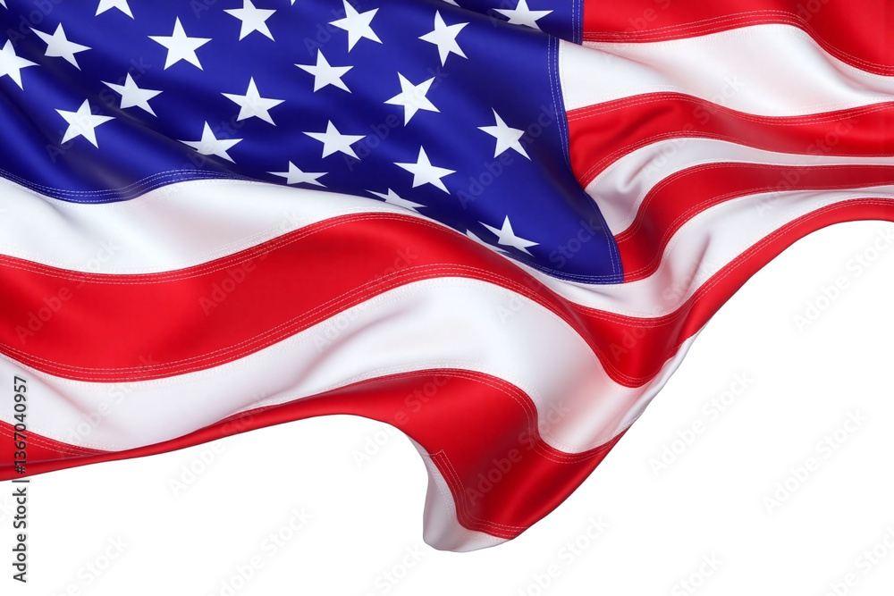 Obraz premium american flag waving in the wind on a white background
