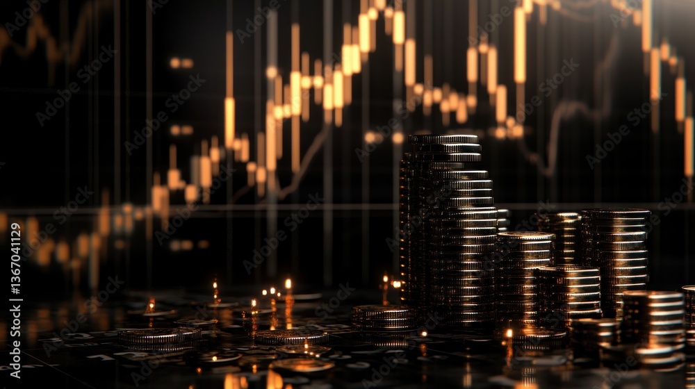 Obraz premium City built from coins, financial chart background