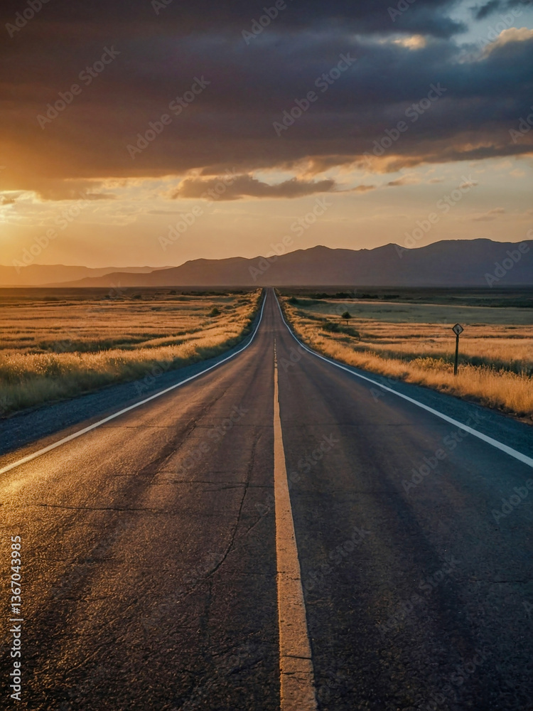 Fototapeta premium Empty road stretching toward a sunset