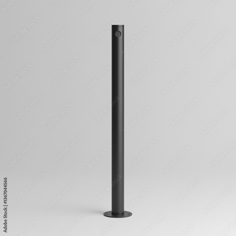 Tall black pole on a grey background. Simple design, modern aesthetic. Minimalist visual. Clean lines