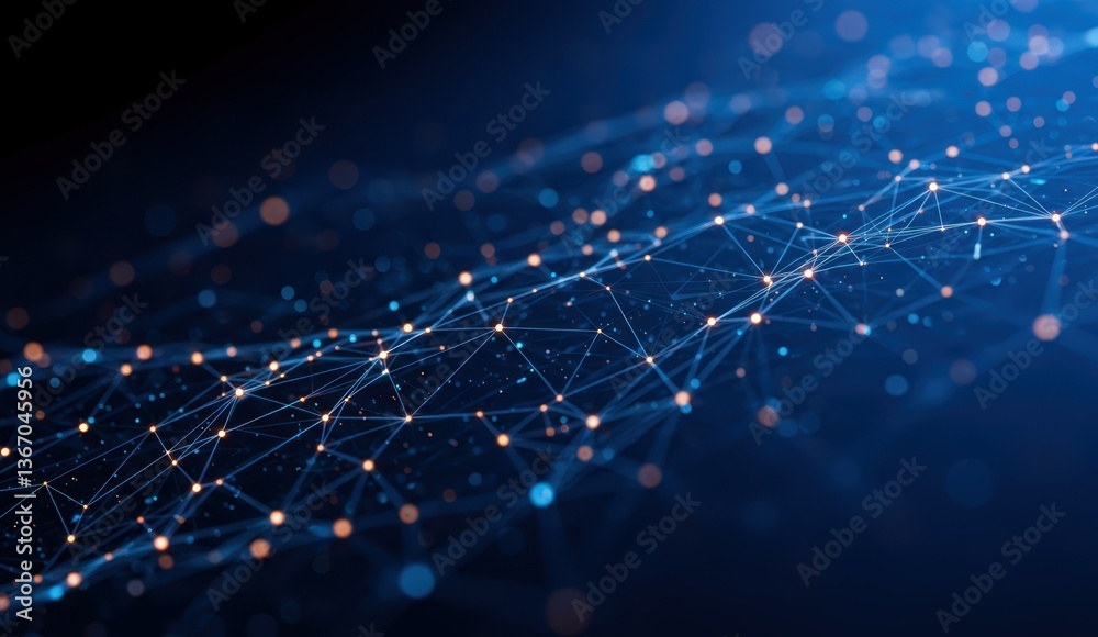 Obraz premium Abstract digital network design showcasing interconnected lines and dots in blue, representing technology and innovation.