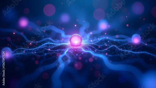 Abstract Tech: Glowing Sphere with Data Streams and Digital Network Connections