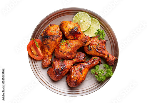 Indian tandoori chicken isolated on transparent or white background