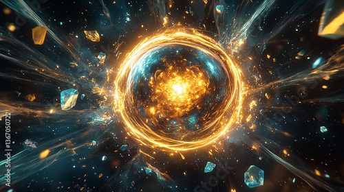 A fiery vortex with pink and orange light streaks.