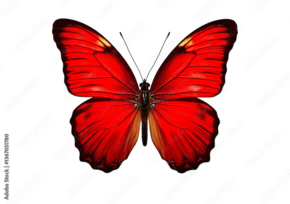 Fototapeta premium Red butterfly isolated on transparent or white background