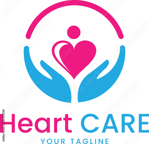 Heart care logo design vector icon illustration. Hand Holding a Heart Logo