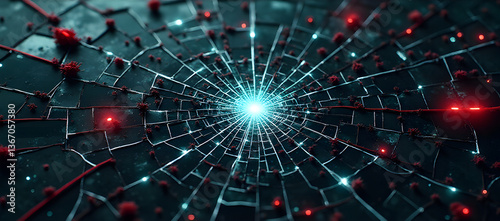 A compromised interface maintains superficial functionality while hiding multiple simultaneous breaches occurring beneath its fractured surface.