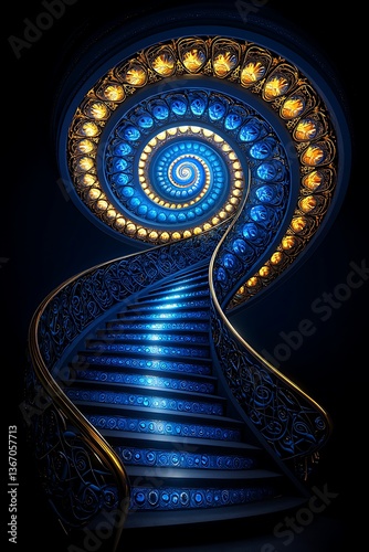Blue Spiral Staircase with Luxurious Interior.