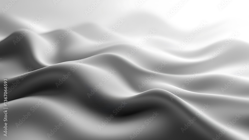 Obraz premium Serene grayscale waves of flowing silk, subtly illuminated, creating a calming and elegant visual.
