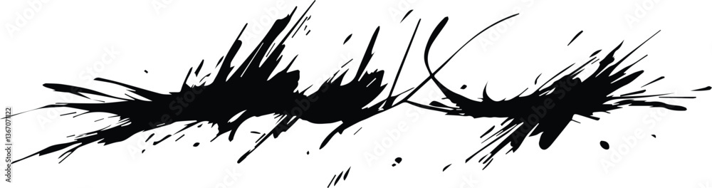 Grunge ink silhouettes of a wolf, cat, and tree, with black splatter and brush texture