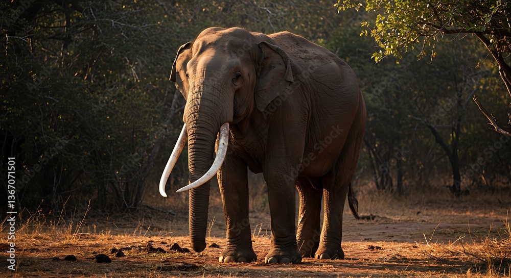 Fototapeta premium Majestic Asian Elephant in Golden Hour Light