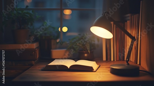 Wallpaper Mural A cozy reading nook with an open book and a warm desk lamp Torontodigital.ca