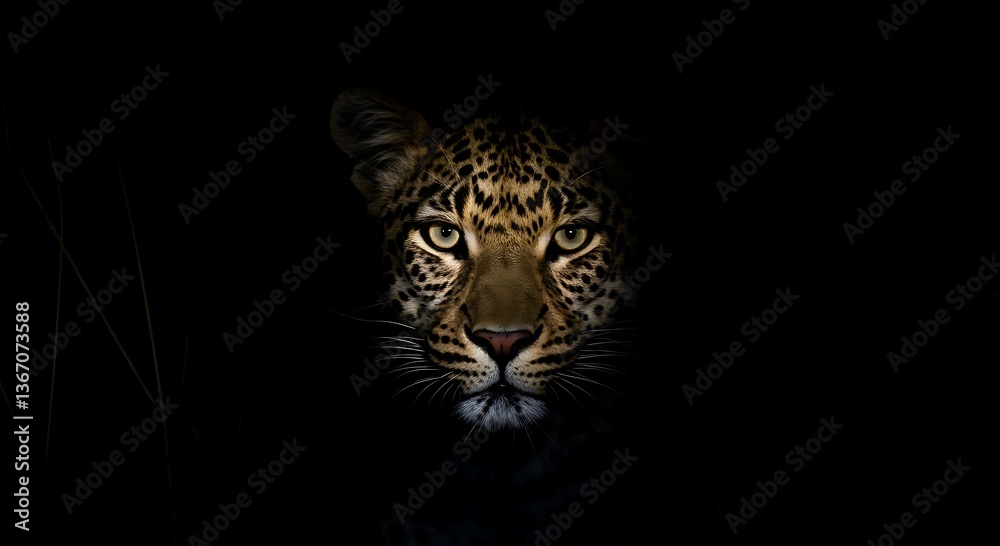 Obraz premium Nocturnal Leopard: A Majestic Portrait in the Dark